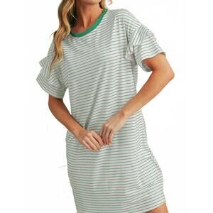 NEW SHEWIN stripe ruffle t-shirt mini dress in green stripe